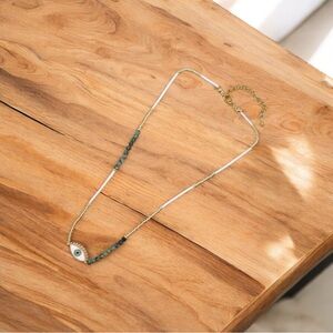 Gold plated bohemian evil eye stone necklace